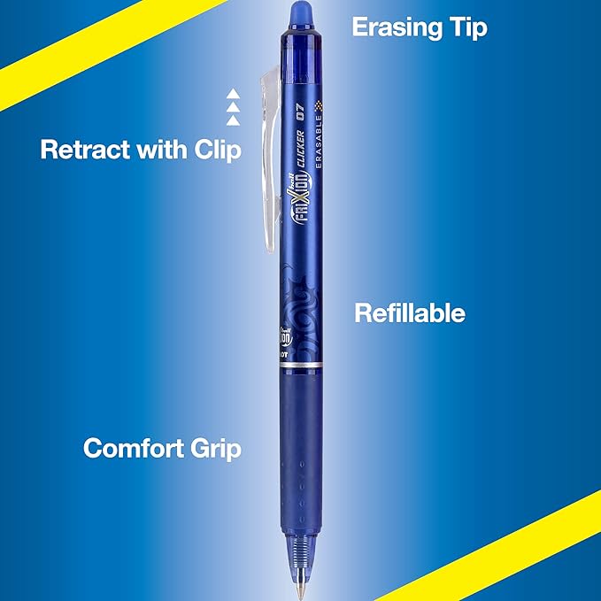 Pilot FriXion Clicker Erasable Gel Pens, Fine Point 0.7 mm Erasable Pens, Pack of 15 Assorted Colors
