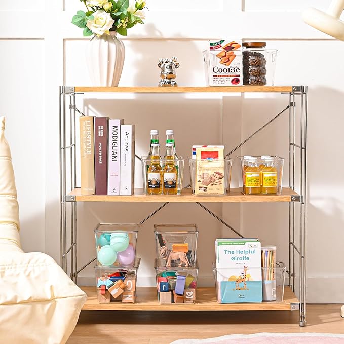 12 Pack Middle Stackable Storage Boxes for Storage and Organization, Clear Storage Bins with Lids, Plastic Storage Containers with Lids, Plastic Bins with Handles for Office, Bedroom, Study Room