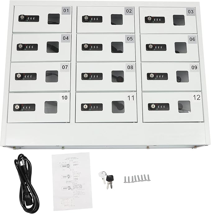 12 Slot Cellphone Charging Station Cell Phone Locker with Combination Lock, Cellphone Storage Cabinet with 3 in 1 QC3.0 Fast Charging Ports for Most Phones Tablets, for Office Classroom