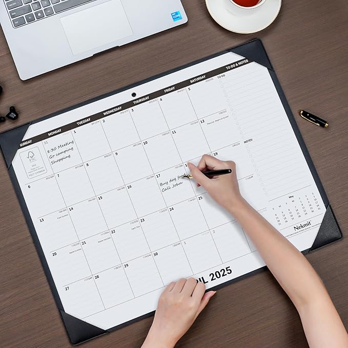 Nekmit Large Desk Calendar 2025-2026 with Desk Protecting Pad, Runs from Jul 2025 - Dec 2026, Office Supplies 21" x 16 1/2" Desktop Calendar for Life Planning or Organizing