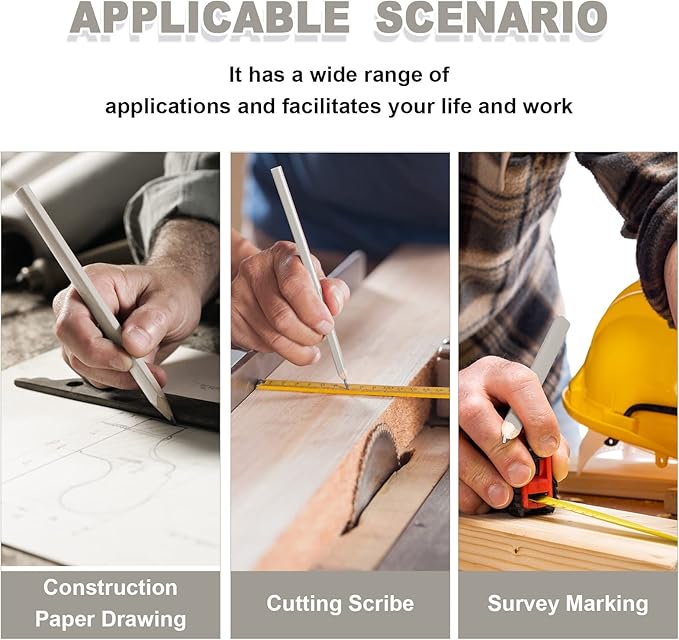 Honoson 200 Pcs Flat Construction Pencils with Printed Ruler Wood Graphite 2 Pcs Carpenter Pencil Sharpener for Woodworking Marking Tool(White)