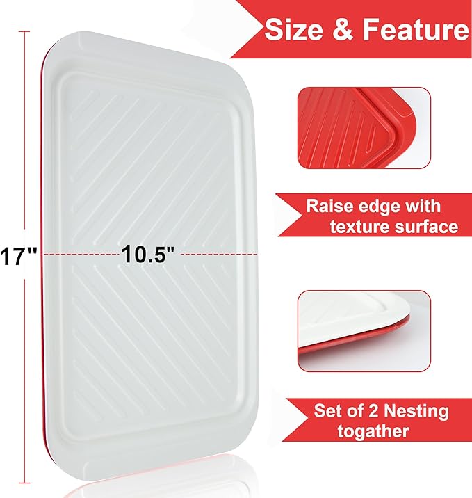 KAQAHIDO Grilling Prep and Serve Trays, BBQ Platter for Raw Meat Marinating and Finished Cooked Food, Melamine Serving Tray, Set of 2, Cleaning Pack Included