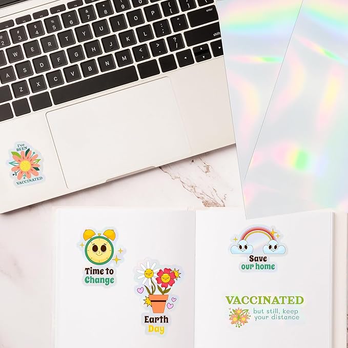Printable Transparent Laser Sticker Paper, Laser & Inkjet Printable 8.5 x 11 Inches Dries Quickly Stickers Clear Rainbow Vinyl Label 22 pcs