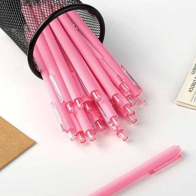 deegtran Pens Bulk, 50 Pack Smooth Pink Ink Ballpoint Pen, Wholesale Retractable Pens, No Bleed Aesthetic Click Pen Medium Point, 1.0MM