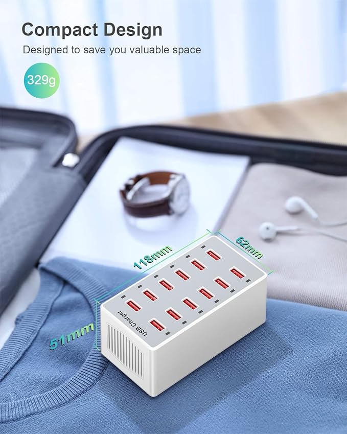 Cell Phone Wall Charger USB Charging Station for Multi 12 Ports Power Strip Charging Hub Smart Plug Charge Block Desk Device Dock for iPhone 15/14/13/iPad iPod Galaxy Watches Android Phones