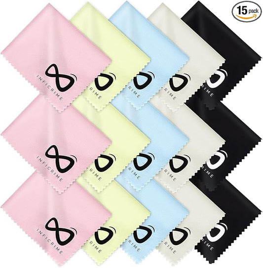Microfiber Glasses Cloth 15 Pack (6x7 Inch) - 5 Assorted Colors - Premium Soft Scratch-Free Cleaning for Eyeglasses, Screens, Phone, Camera Lenses & Electronics