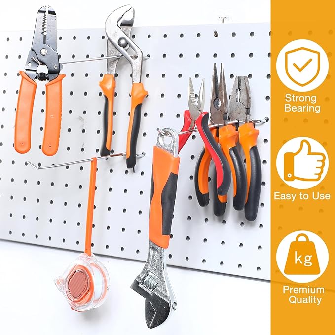 Funrous 100 Pack Peg Board Hooks Stainless Steel Pegboard Hooks Shelving Display Hanging Peg Board Holders for 1/8 and 1/4 Garage Storage Tools Organizer(8 Inch)