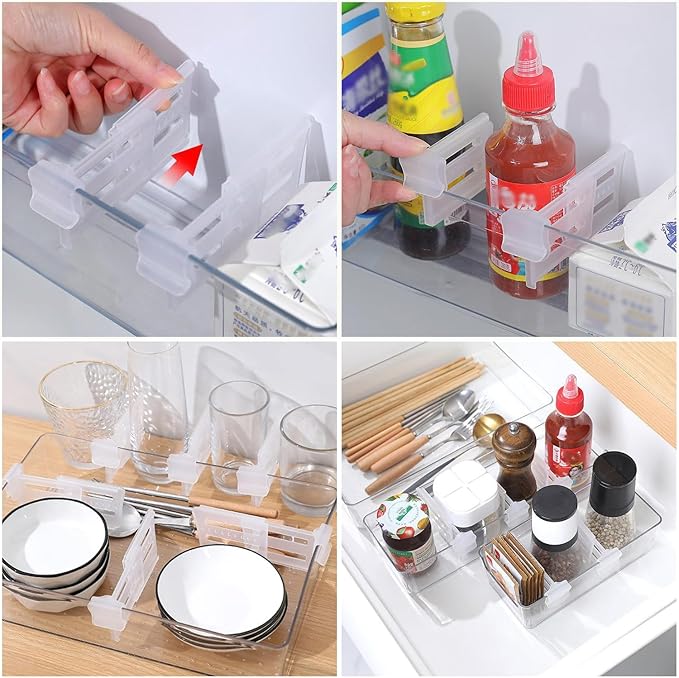 12PCS Adjustable Fridge Side Door Divider Kitchen Fridge Shelves Polypropylene Sorting Divider for Sorting Drawer and Storage Box