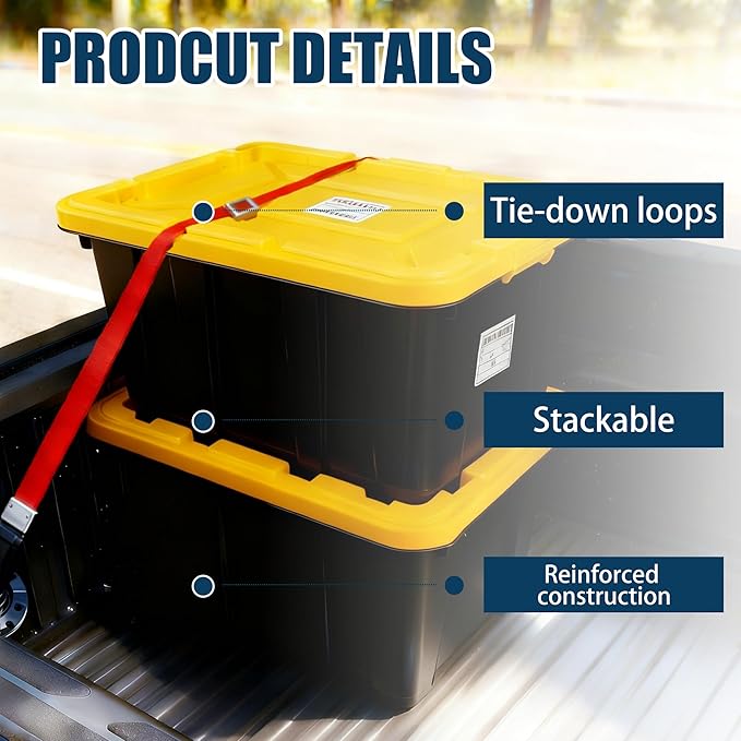 4-Pack Industrial Tote, Plastic Storage Container Bins with Lids, 27 Gallon - Heavy-Duty Organizing Containers for Home, Warehouse, and Transport