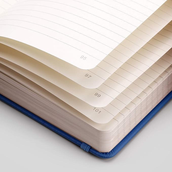 EMSHOI Lined Journal - 120gsm Thick Paper College Ruled Notebook with Sticky Notes, 256 Numbered Pages, A5 Hardcover Leather for Women & Men Work, School, Writing - (5.75”x8.38”) Blue