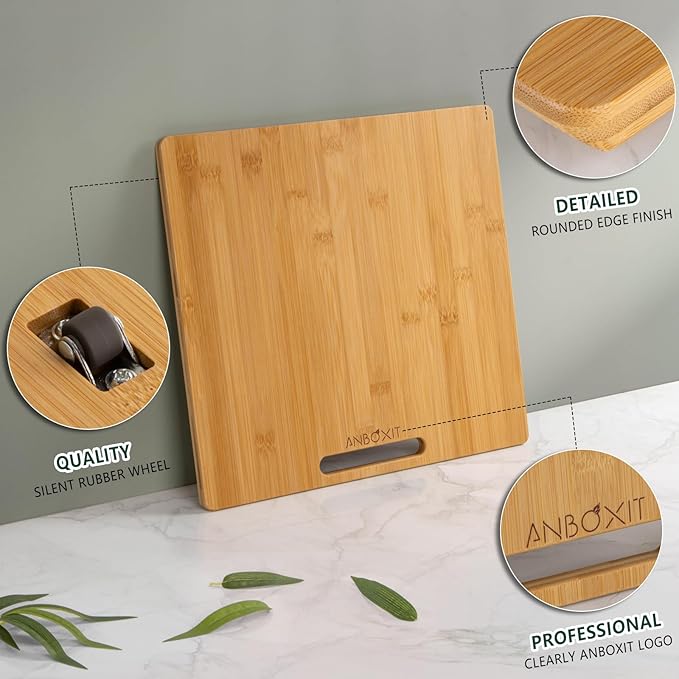 Bamboo Appliance Slider, Sliding Tray for Coffee Maker, Kitchen Countertop Appliance Rolling Tray, Coffee Pot Slider Tray with Rubber Wheels, Wide - Medium (13"D x 14"W)