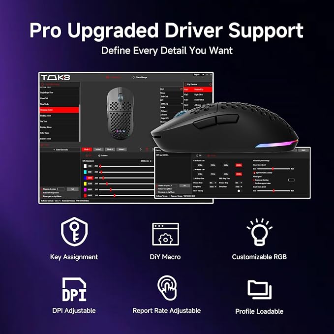 DIERYA M1 Wireless Gaming Mouse, 24000DPI, 180Hrs Battery, 16.8M RGB, 6 Programmable Buttons, Lightweight, Tri-Mode (2.4G/BT5.2/USB-C) for PC/Mac/Laptop - Black