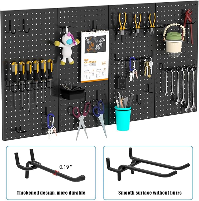 157 PCS Extra Thick Pegboard Hook Set, Metal Pegboard Accessory Organizer with Storage Bins and Peg Locks, Fits 1/4 Inch Pegboard Only, Ideal for Tools, Garage and Workshop Storage (Black)