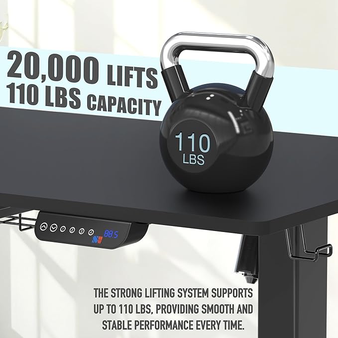 SHW 55 x 28 Inches Electric Height Adjustable Standing Desk with Drawer and Memory Preset, Black