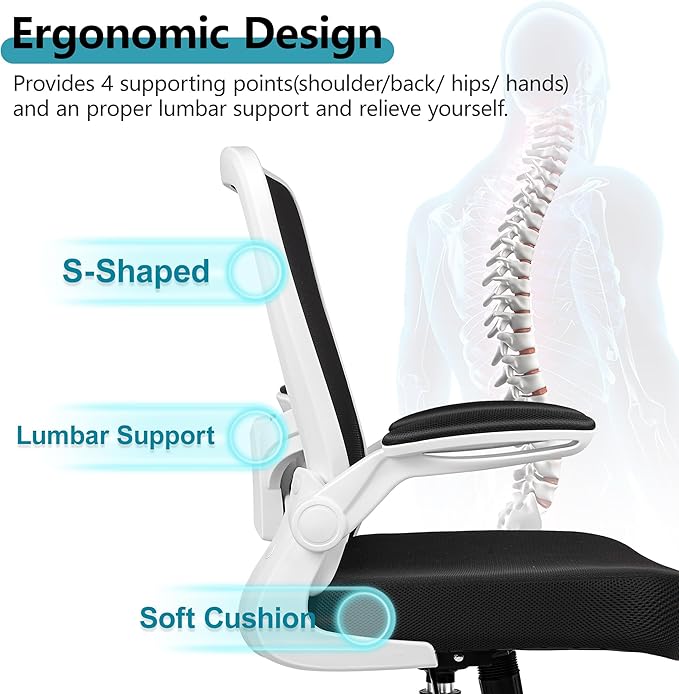 FelixKing Office Chair, Ergonomic Desk Chair Breathable Mesh Chairs with Adjustable High Back Lumbar Support Flip-up Armrests, Executive Swivel Comfy Task Computer Chairs for Home Office White