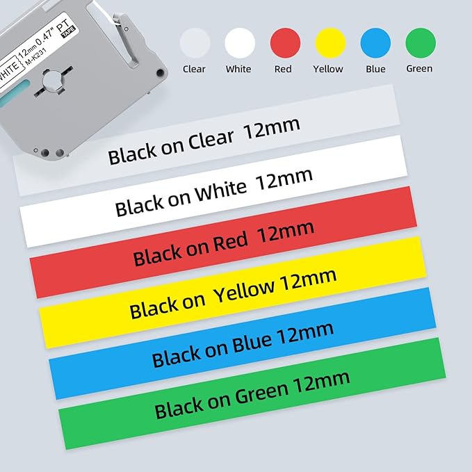 6-Pack Replacement for Brother P Touch M Tape M-K231 MK231 M-K131 MK431 MK531 MK631 MK731 12mm 0.47Inch Compatible with Brother PT-M95 PT-90 PT- PT-65 PT-70 PT-85 Label Makers