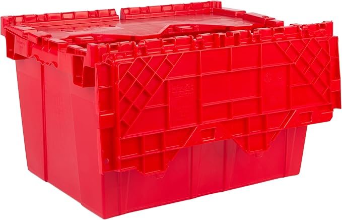 Hudson Exchange 21.9 x 15.2 x 12.8” (3 Pack) Storage Tote Distribution Container with Hinged Attached Lid, Red
