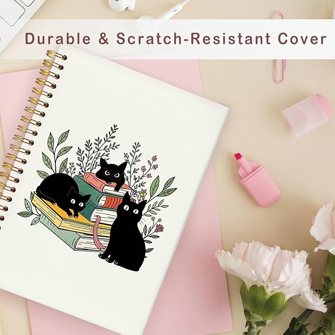 Lacama Black Cat Notebook Journal, Cute Cat Notebook Gifts for Women, Trendy Black Cat Spiral Notebooks, Gifts for Cat Lovers, Cat Stationary, Cat Notepad, School Supplies, Office Supplies 5.5x8.3