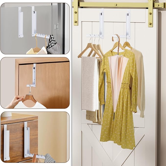 4PCS Over The Door Hanger Folding Over The Door Clothes Drying Rack Folding Hanging Coat Rack Foldable Portable Clothing Hanger Hooks for Laundry Bathroom Bedroom Dorm Travel