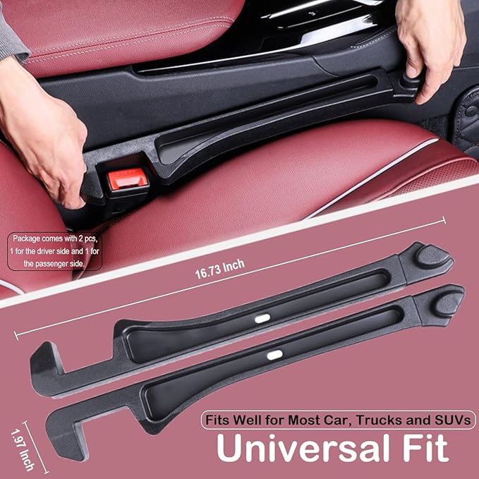 Car Seat Gap Filler 2 Pack, Auto Seat Side Gap Filler Organizer with Storage Slot & Hook, 3 in 1 Carseat Gap Spacer Plug Strip Universal Fit Car SUV Truck Fill The Gap Between Seats & Console, Black