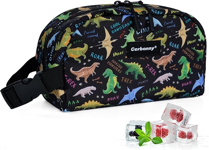 Cerbonny Freezable Cooler Bag for Work/School Travel - Mini Insulated Bag Fit For Yogurt, Suit for 3+(Black Dinosaur)