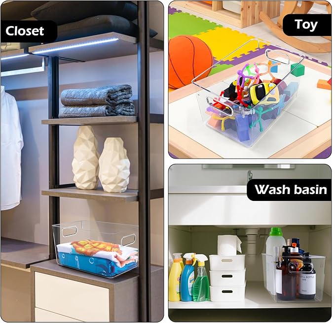 Clear Plastic Storage Bins 8 Pack - Pantry Organizers and Storage, Fridge Organizer Containers for Kitchen, Cabinet, Freezer, Bathroom, Clost, Home Organization