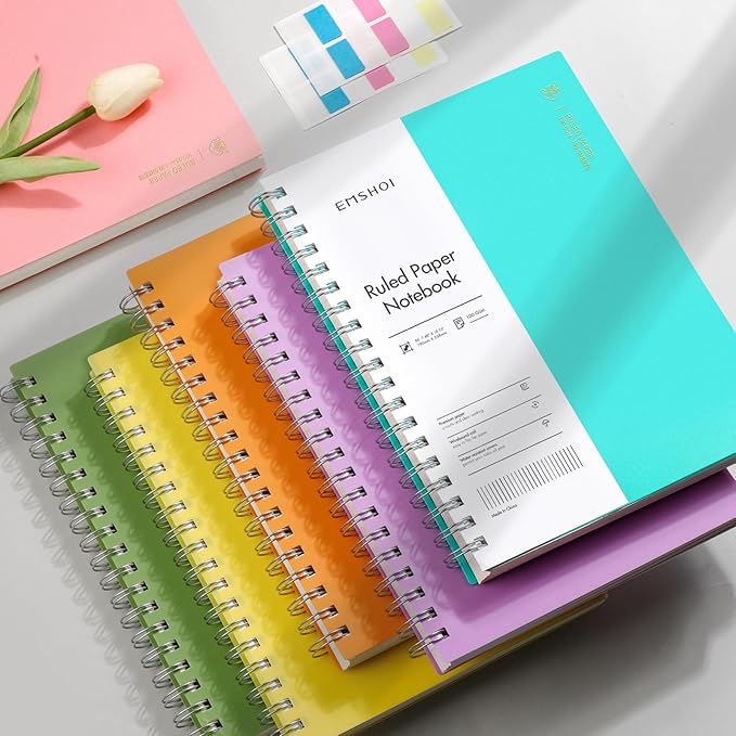 EMSHOI A5 Spiral Notebook College Ruled Lined Journal, Small 5.7" X 8.22", 300 Pages/150 Sheets, 100gsm Thick Paper, Waterproof Hardcover, for Office School Women Men Work Writing Notes-Purple