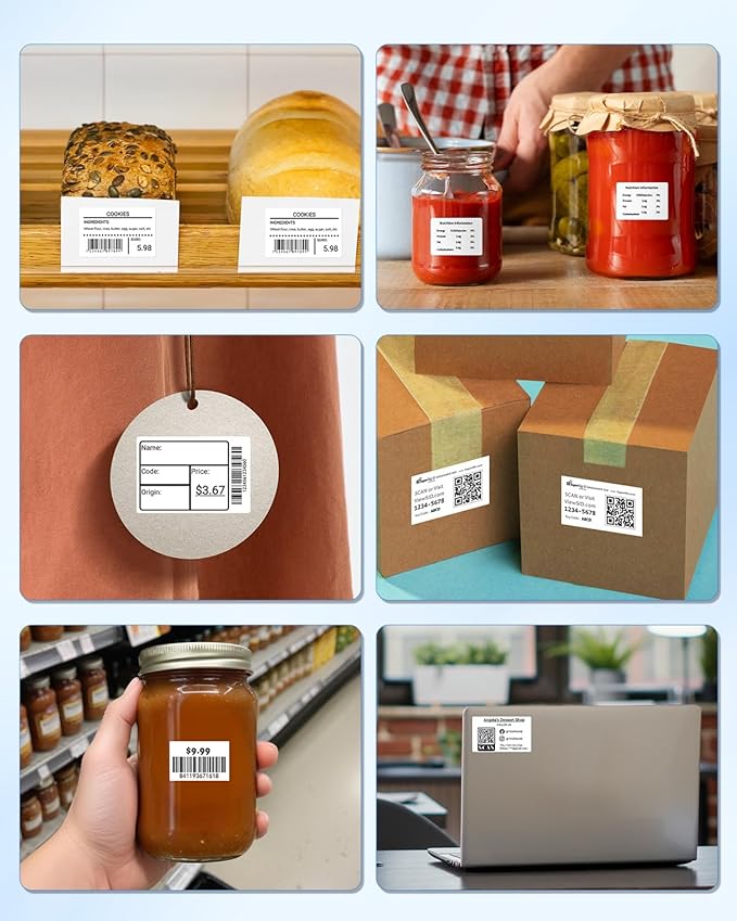 Thermal Labels - 1.96"X1.18" (50X30MM), Compatible with Label Maker Machine M100/ M110/ M150/ M220/ M250/ M108/ M221, Multi-Purpose Adhesive Thermal Labels, Black on White, 230 Labels/Roll