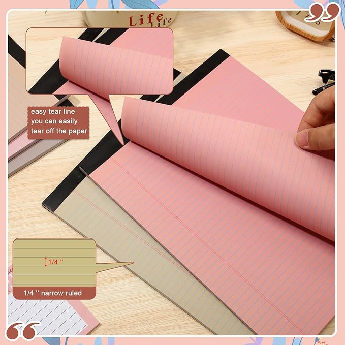 Fuutreo 8 Pcs 8.5'' x 11'' Colored Legal Pad Writing Pads Narrow Ruled 50 Sheets Per Notepad Perforated Writing Notepad Office Supplies for College Office Business (Nut Color)