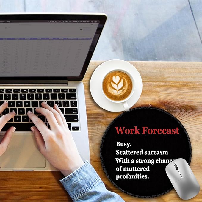 Funny Work Mouse Pad, Black Small Round Mousepads for Desk, Mini Travel Mouse Mat for Wireless Computer Laptop, Office Desk Accessories, 8.6 x 8.6 inch