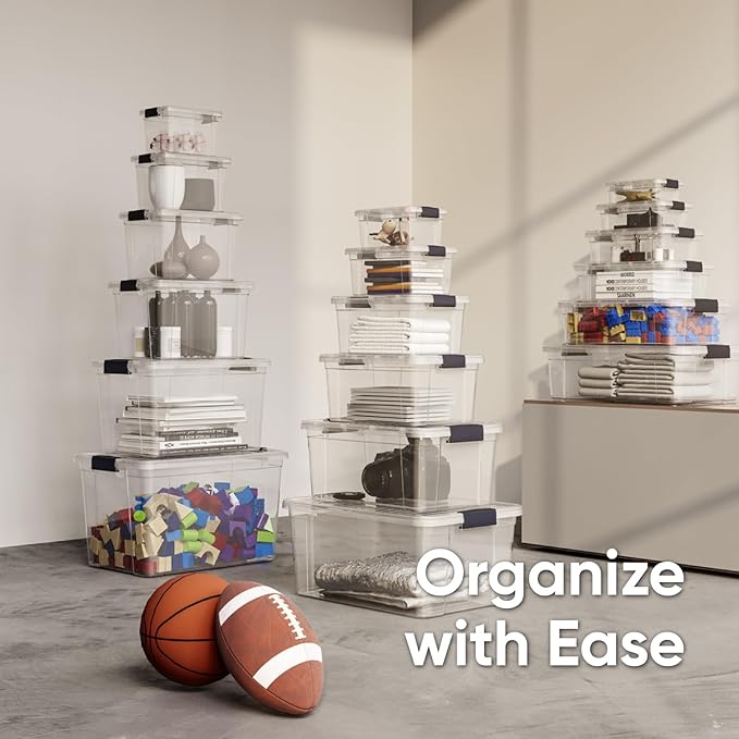 Superio Clear Storage Boxes with Lids, 11 Quart Plastic Container Bins for Organizing, Stackable Crates, BPA Free, Non Toxic, Odor Free, Organizers for Home, Office, School, and Dorm