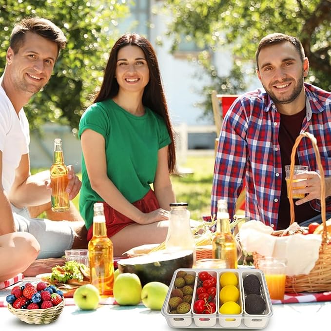 Salad Bar Containers for Fridge with Lid and Handle, Fruit Storage Containers with 4 Removable Colanders, Berry Box Fresh Produce Saver for Fruit, Veggie, Refrigerator, Kitchen, Picnic, 2 Pack