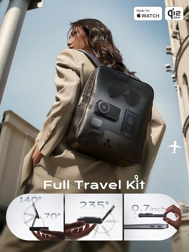 THREEKEY 3 in 1 iPhone 17 Charging Station,MagSafe Charger Compatible, Qi2 25W MFi Certified Wireless Charger Stand for iPhone 17/16/15/14/13/12, Apple Watch, AirPods(45W Adapter Included)