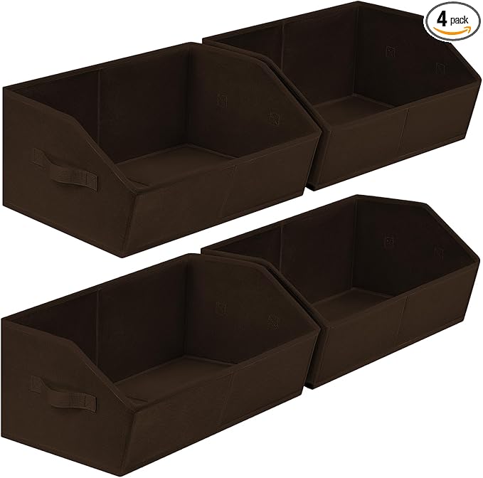 Closet Baskets for Shelves Trapezoid - Decorative Storage Baskets with Handle, Closet Bins for Organization, Shelf Storage Bins for Clothes, Books, Home, Office, 4 Pack, Brown