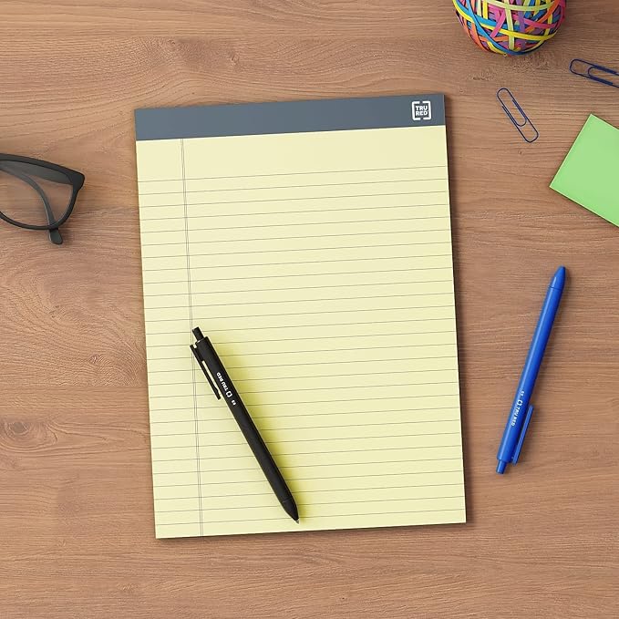 TRU RED Staples Notepads, 8.5" x 11.75", Wide Ruled, Canary, 50 Sheets/Pad, 12 Pads/Pack (TR57366)