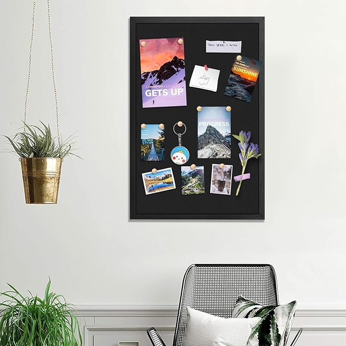 Miratino Large Bulletin Board, 23 "x17 Black Cork Boards for Walls with Frame, Pin Display Board Vision Board for Home School Office Decor