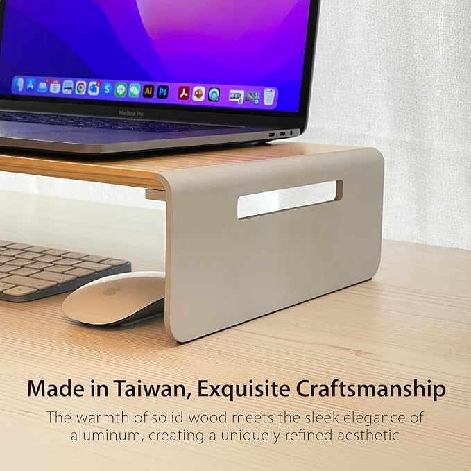 j5create Premium Monitor Stand, Made with Elegant Wood and Sleek Aluminum Material, Display/TV/Screen/Printer/Laptop Riser, Max Load 88 lbs/ 40 kg (JCT125)