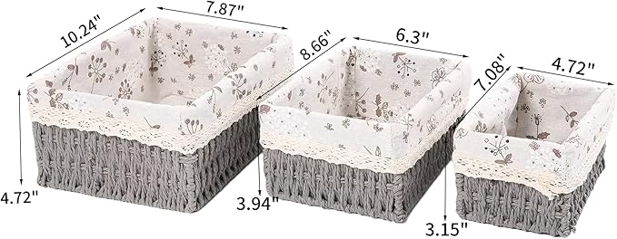 YRMT Macrame Storage Baskets Set of 3 Boho Decor Baskets for Organizing Decorative Paper Rope Woven Storage Basket with Liner Rectangular Empty Gift Basket Countertop Shelves Organizer
