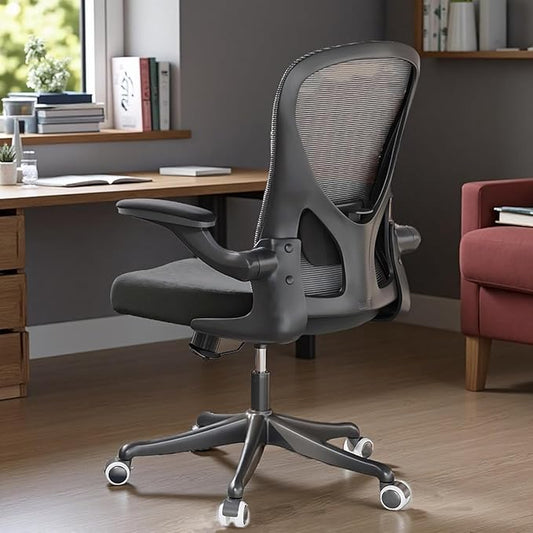 Ergonomic Office Chair with Adjustable Lumbar Support & Flip-Up Armrests - High Back Computer Desk Chair with Thickened Seat Cushion, Rolling Wheels for Home/Office Study Work (01Blcak)