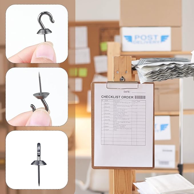 Hotop 30 Pieces Push Pin Wall Hooks Metal Thumb Tack Hangers Iron Alloy Nail Decorative Picture Hooks for 20 Lbs Home Office School Party Supply (Black)