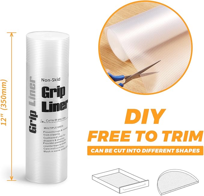 Glotoch Non Adhesive Clear Shelf Liners for Kitchen Cabinets 12" x20FT, Non Slip Drawer Liners for Dresser, Waterproof Cabinet Liners for Shelves/Dresser/Refrigerator/Bathroom