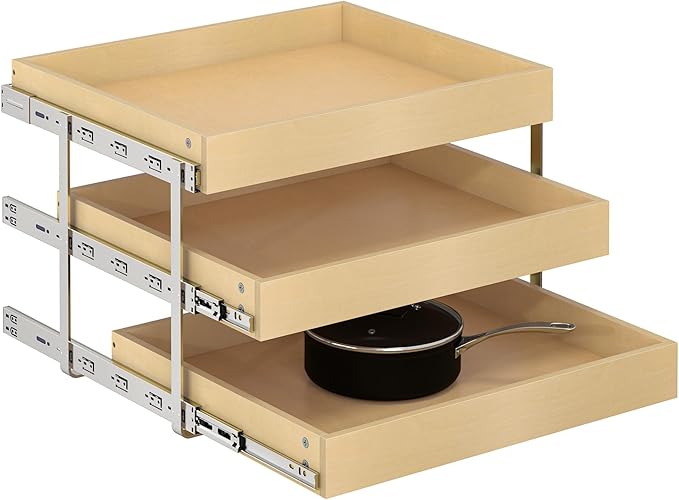 WelFurGeer 3-Tier Pull Out Cabinet Organizer with Soft Close, Heavy-Duty Slide Out Drawers for Cabinets, Pull Out Drawers for Cabinets, Bottom Mount Shelves for Kitchen, Pantry, Bathroom