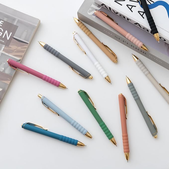 Linbsunne Ballpoint Pens Black Medium Point 1mm with Super Soft Grip Ball Point Pen for Men Women Retractable(style2, 12 pcs)