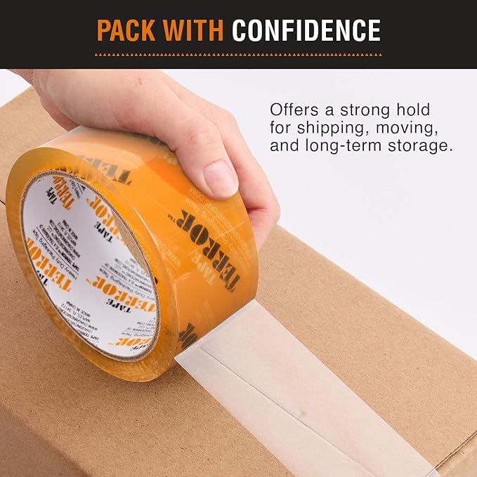 Heavy-Duty Clear Packing Tape (6 Rolls) - Strong Packing Tape for Moving Boxes, Shipping, Mailing, Storage, and More - Packaging & Shipping Supplies (48mm x 50m per Roll)