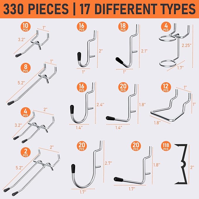 INCLY 280PCS Upgraded Pegboard Accessories Organizer Kit, Peg Board Hooks Assortment with Bins & Cups for Organizing Tools, Fit 1/8 or 1/4 inch Pegboard for Garage Workshop Wall Hanging Tools