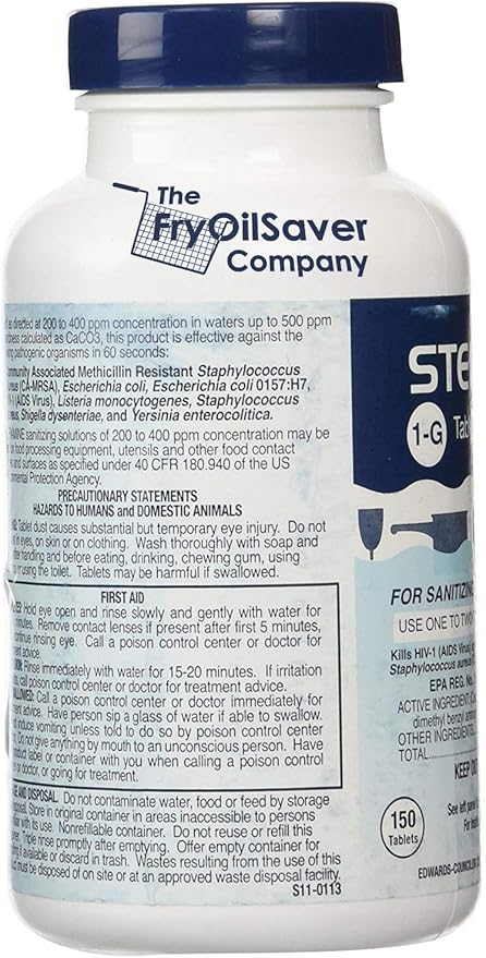 2 Bottles Steramine Sanitizer Tablet 15xQT-10 Test Strip, Multi Purpose Steramine Sanitizing Tab for Food Contact Surface Kitchen, Restaurant, Diner & Food Service by FryOilSaver Co. (300 Tablets)