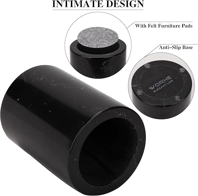 WORHE Natural Marble Pen Holder, Stylish Stone Caddy for Desk, Multi-Purpose Makeup Brush and Office Supply Storage Organizer, Desks Accessory Toothbrush Cup for Home School Black (DL003)