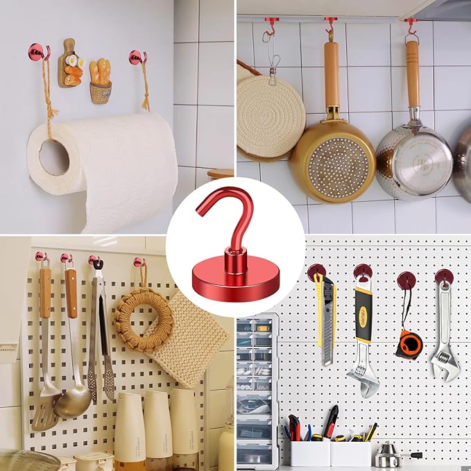 MIKEDE Strong Magnetic Hooks, 120Lbs Heavy Duty Magnetic Hooks for Cruise, Neodymium Earth Magnets with Hooks for Hanging, Super Metal Industrial Magnets for Grill, Storage (Yellow,10 Pack)