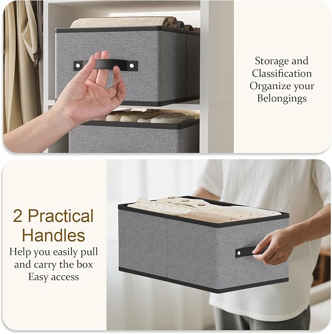 Storage Baskets with Handles, Fabric Drawer Organizers, Storage Bins for Shelves Bedroom Laundry, 18.5 × 11 × 7.9 Inch, Gray, 2-Pack