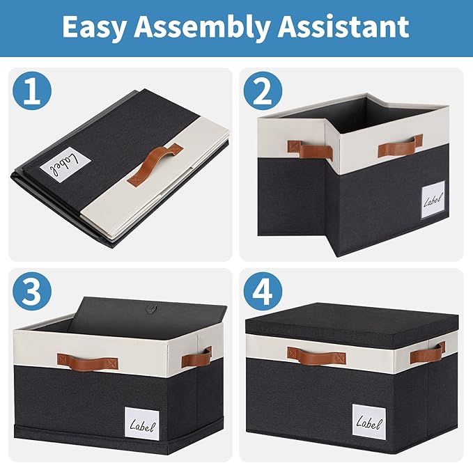 GhvyenntteS Extra Large Storage Bins with Lids, Foldable Fabric Storage Boxes with Lids and Handles, Storage Baskets with Lid and Label for Home Office (3 Pack, Black, 15.75" x 11.8" x 10.2")